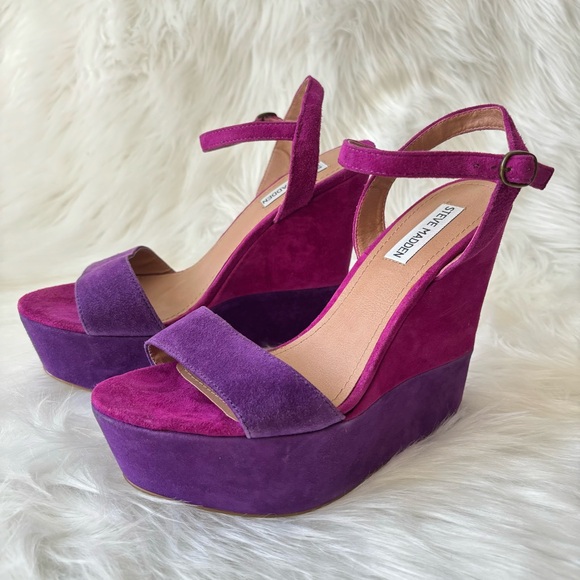 Steve Madden Two Tone Purple Suede Wedges - Picture 3 of 9